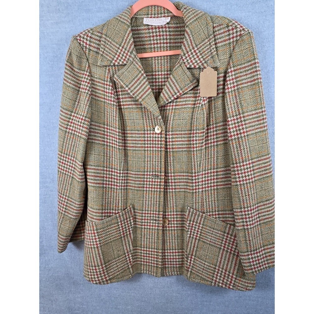 Pendleton Virgin Wool Blazer Jacket Houndstooth 16 Lined Old Money Retro USA